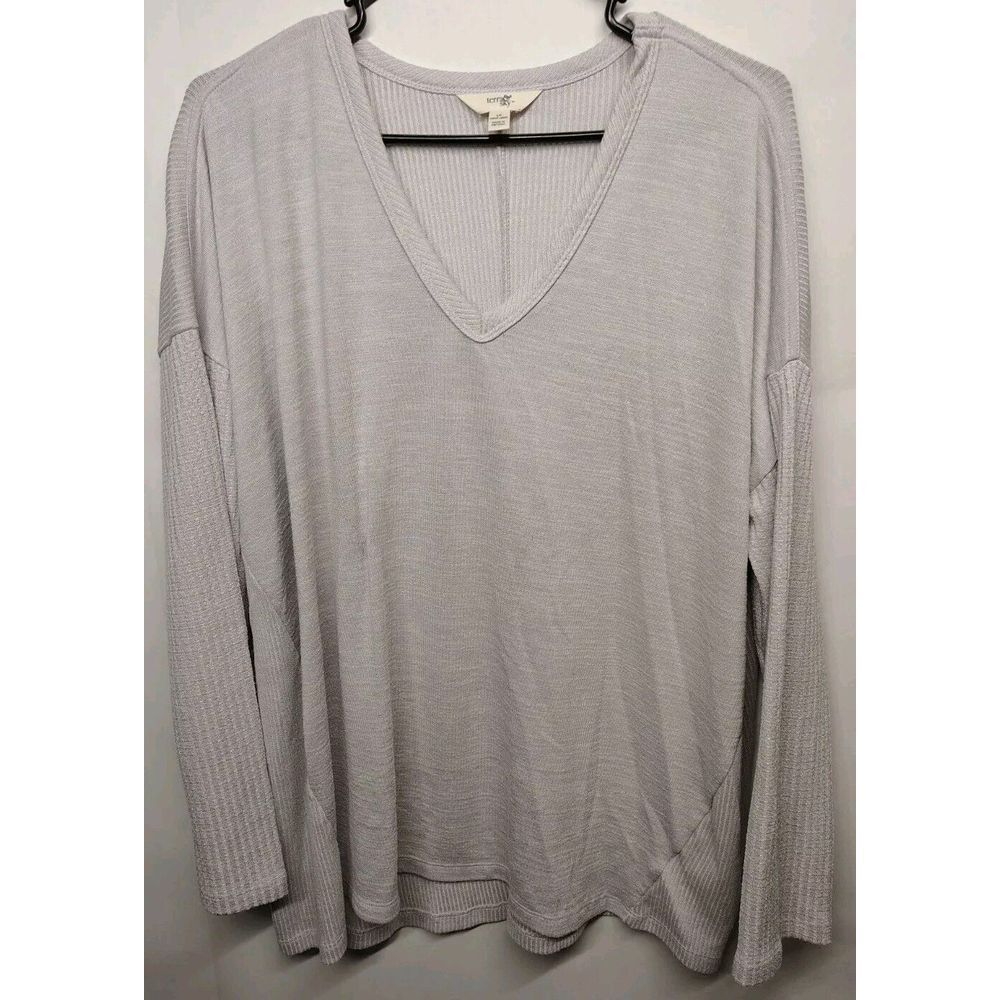 Terra & Sky‎ 1X 16W-18W Light Gray Pullover Long Sleeve V-neck Top